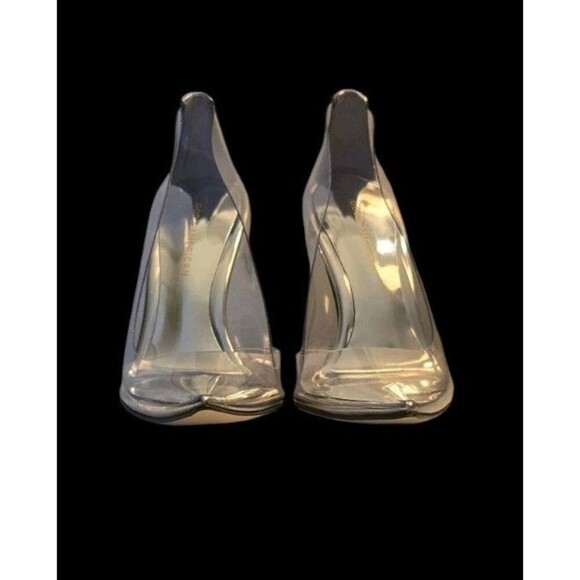 Good American Clear Cinderella Heels Pointed Toe Smoke Womens 9.5   New! - Picture 3 of 8